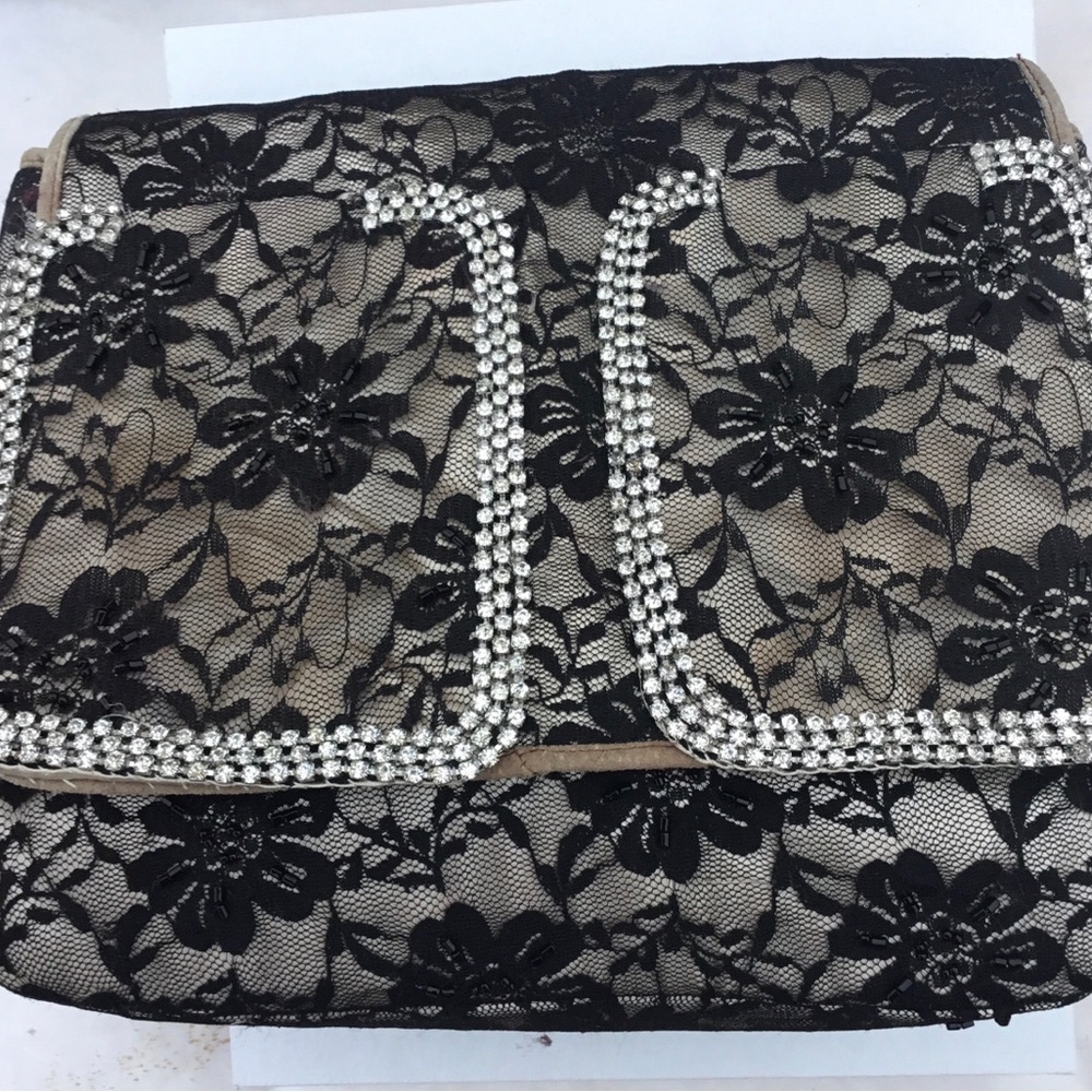 Chic Black Lace Clutch with Rhinestone Trim